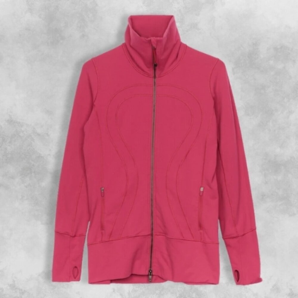 Lululemon In Stride Funnel Neck Jacket Zip Closure Thumbholes Slim Fit Pink W 4